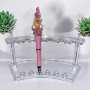 Pink bear refillable beaded pen